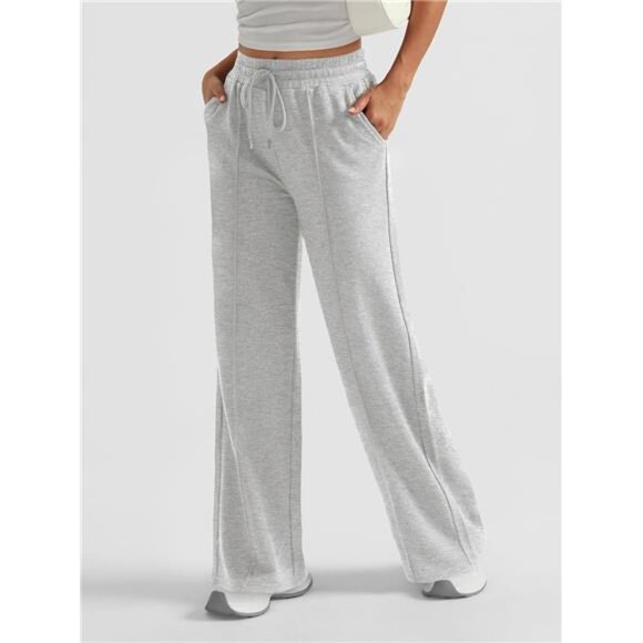 Womens Wide Leg Sweatpants High Waisted Baggy Pants Drawstring Athletic - Picture 3 of 6